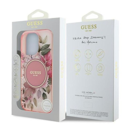 Guess IML Flower & Tonal Circle MagSafe - Etui iPhone 16 Pro Max (różowy) Guess IML Flower & Tonal Circle MagSafe - Etui iPhone 16 Pro Max (różowy)