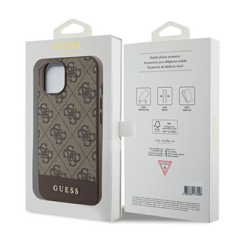 Guess 4G Bottom Stripe Metal Logo Collection - Etui iPhone 15 (brązowy) Guess 4G Bottom Stripe Metal Logo Collection - Etui iPhone 15 (brązowy)