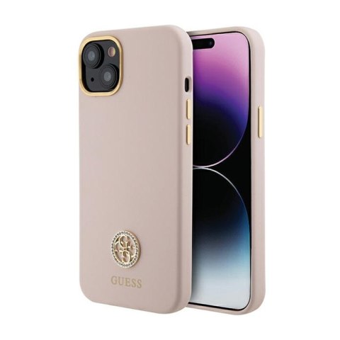 Guess Silicone Logo Strass 4G - Etui iPhone 15 Plus (różowy) Guess Silicone Logo Strass 4G - Etui iPhone 15 Plus (różowy)