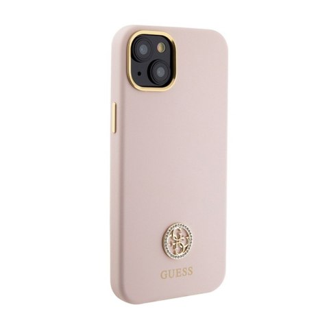 Guess Silicone Logo Strass 4G - Etui iPhone 15 Plus (różowy) Guess Silicone Logo Strass 4G - Etui iPhone 15 Plus (różowy)