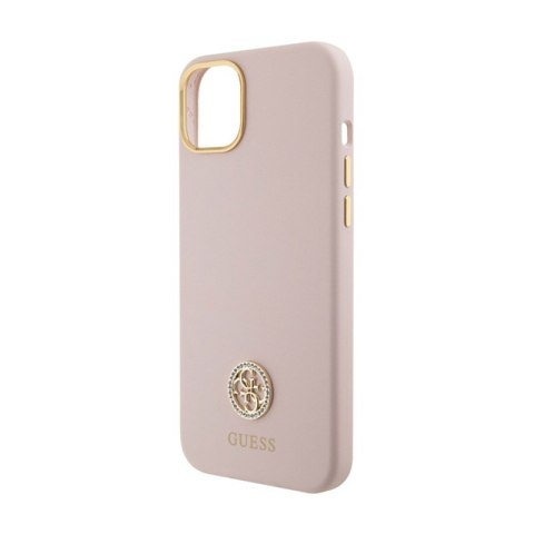 Guess Silicone Logo Strass 4G - Etui iPhone 15 Plus (różowy) Guess Silicone Logo Strass 4G - Etui iPhone 15 Plus (różowy)