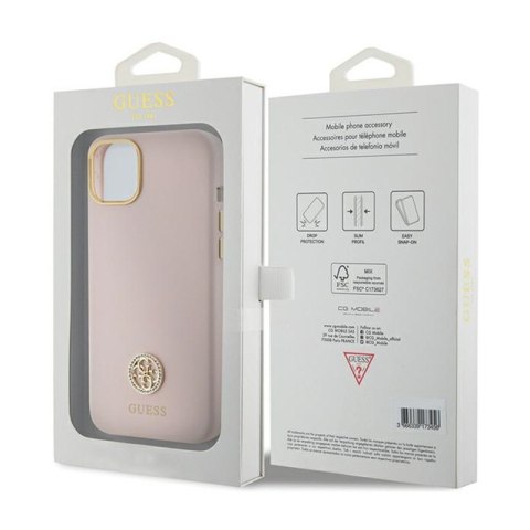 Guess Silicone Logo Strass 4G - Etui iPhone 15 Plus (różowy) Guess Silicone Logo Strass 4G - Etui iPhone 15 Plus (różowy)
