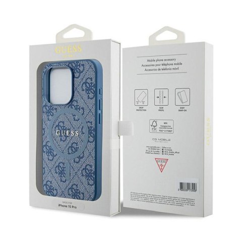 Guess 4G Collection Leather Metal Logo MagSafe - Etui iPhone 15 Pro Max (niebieski) Guess 4G Collection Leather Metal Logo MagSafe - Etui iPhone 15 Pro Max (niebieski)