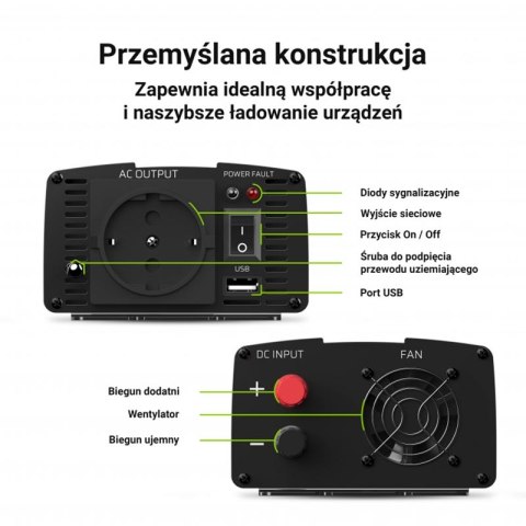 Green Cell - Przetwornica napięcia Inwerter 24V na 230V 300W/600W Czysta sinusoida Green Cell - Przetwornica napięcia Inwerter 24V na 230V 300W/600W Czysta sinusoida