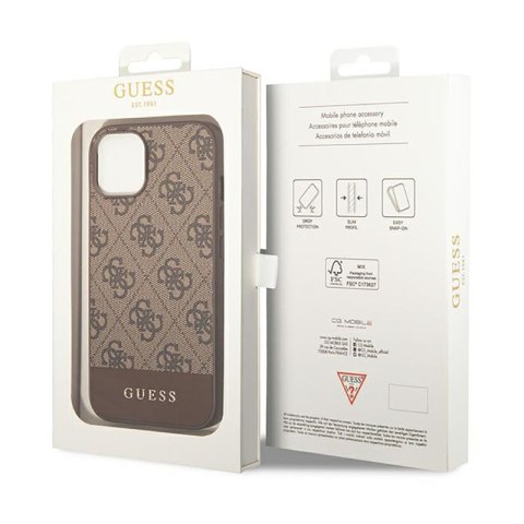 Guess 4G Bottom Stripe Metal Logo Collection - Etui iPhone 14 Plus (brązowy) Guess 4G Bottom Stripe Metal Logo Collection - Etui iPhone 14 Plus (brązowy)