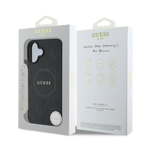 Guess Saffiano Peony Classic Logo MagSafe - Etui iPhone 16 Plus (czarny) Guess Saffiano Peony Classic Logo MagSafe - Etui iPhone 16 Plus (czarny)