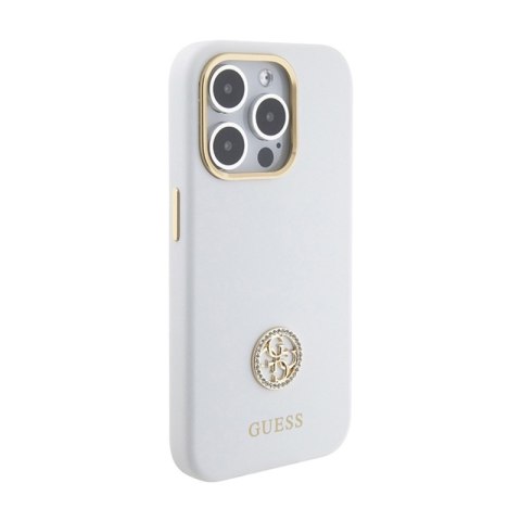 Guess Silicone Logo Strass 4G - Etui iPhone 15 Pro Max (biały) Guess Silicone Logo Strass 4G - Etui iPhone 15 Pro Max (biały)