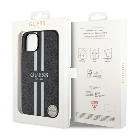 Guess 4G Printed Stripes MagSafe - Etui iPhone 14 (Czarny) Guess 4G Printed Stripes MagSafe - Etui iPhone 14 (Czarny)
