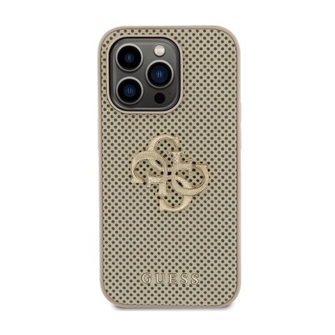 Guess Perforated 4G Glitter - Etui iPhone 15 Pro Max (złoty) Guess Perforated 4G Glitter - Etui iPhone 15 Pro Max (złoty)