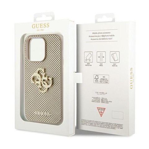 Guess Perforated 4G Glitter - Etui iPhone 15 Pro Max (złoty) Guess Perforated 4G Glitter - Etui iPhone 15 Pro Max (złoty)