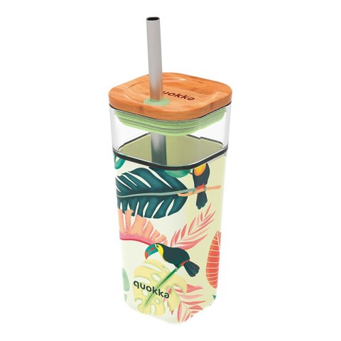 Quokka Liquid Cube - Kubek szklany 540 ml ze słomką ze stali nierdzewnej (Tropical Toucans) Quokka Liquid Cube - Kubek szklany 540 ml ze słomką ze stali nierdzewnej (Tropical Toucans)