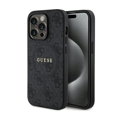 Guess 4G Collection Leather Metal Logo MagSafe - Etui iPhone 15 Pro Max (czarny) Guess 4G Collection Leather Metal Logo MagSafe - Etui iPhone 15 Pro Max (czarny)