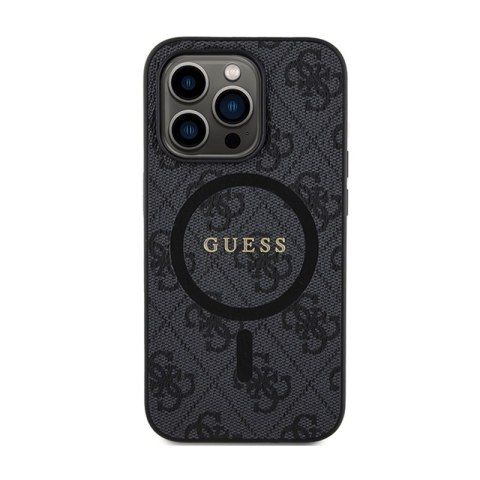 Guess 4G Collection Leather Metal Logo MagSafe - Etui iPhone 15 Pro Max (czarny) Guess 4G Collection Leather Metal Logo MagSafe - Etui iPhone 15 Pro Max (czarny)