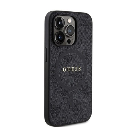 Guess 4G Collection Leather Metal Logo MagSafe - Etui iPhone 15 Pro Max (czarny) Guess 4G Collection Leather Metal Logo MagSafe - Etui iPhone 15 Pro Max (czarny)
