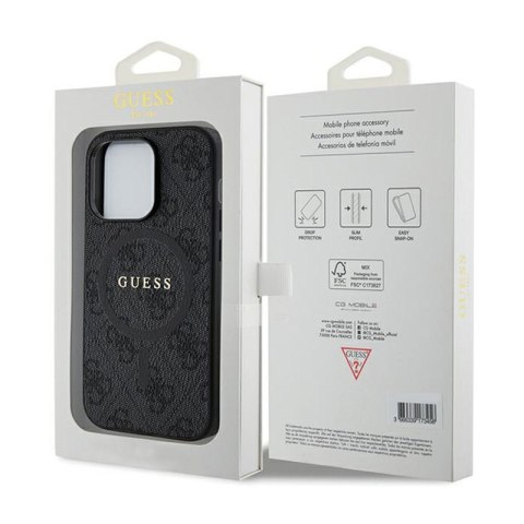 Guess 4G Collection Leather Metal Logo MagSafe - Etui iPhone 15 Pro Max (czarny) Guess 4G Collection Leather Metal Logo MagSafe - Etui iPhone 15 Pro Max (czarny)
