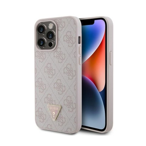 Guess Leather 4G Triangle Strass - Etui iPhone 15 Pro Max (różowy) Guess Leather 4G Triangle Strass - Etui iPhone 15 Pro Max (różowy)