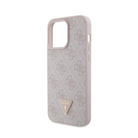 Guess Leather 4G Triangle Strass - Etui iPhone 15 Pro Max (różowy) Guess Leather 4G Triangle Strass - Etui iPhone 15 Pro Max (różowy)