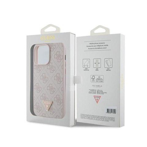 Guess Leather 4G Triangle Strass - Etui iPhone 15 Pro Max (różowy) Guess Leather 4G Triangle Strass - Etui iPhone 15 Pro Max (różowy)