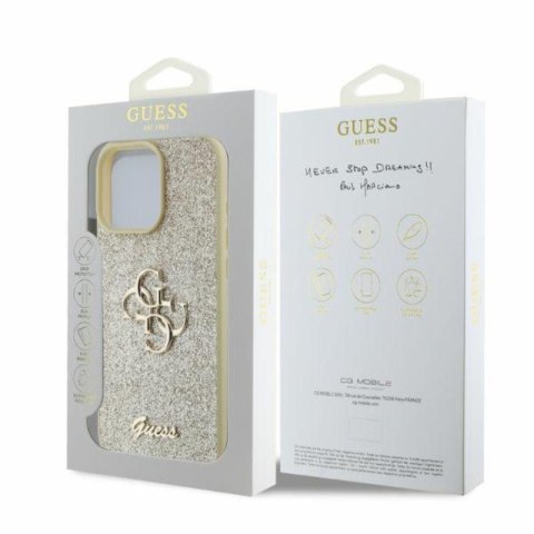 Guess Fixed Glitter Big 4G - Etui iPhone 16 Pro Max (złoty) Guess Fixed Glitter Big 4G - Etui iPhone 16 Pro Max (złoty)