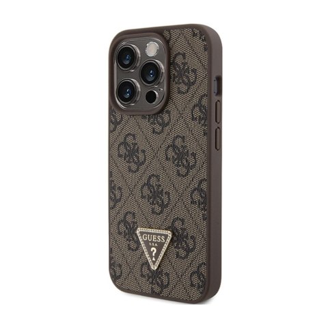 Guess Leather 4G Triangle Strass - Etui iPhone 15 Pro (brązowy) Guess Leather 4G Triangle Strass - Etui iPhone 15 Pro (brązowy)