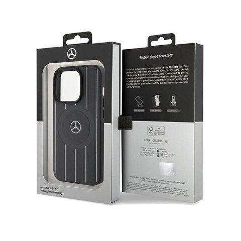Mercedes Stripes Pattern Leather MagSafe - Etui iPhone 15 Pro (czarny) Mercedes Stripes Pattern Leather MagSafe - Etui iPhone 15 Pro (czarny)