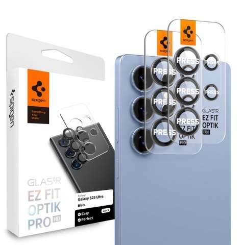 Spigen Optik Pro GLAS.TR EZ Fit Camera Protector 2-Pack - Szkło ochronne na obiektyw do Samsung Galaxy S25 Ultra (2 szt) (Czarny Spigen Optik Pro GLAS.TR EZ Fit Camera Protector 2-Pack - Szkło ochronne na obiektyw do Samsung Galaxy S25 Ultra (2 szt) (Czarny