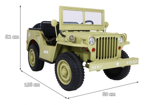 Autko Wojskowe Retro dla 3 dzieci Matcha + Napęd 4x4 + Schowki + EVA + Wolny Start + MP3 LED Autko Wojskowe Retro dla 3 dzieci Matcha + Napęd 4x4 + Schowki + EVA + Wolny Start + MP3 LED