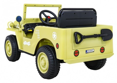 Autko Wojskowe Retro dla dzieci Beżowy + Napęd 4x4 + Pilot + 2 Bagażniki + Wolny Start + MP3 LED Autko Wojskowe Retro dla dzieci Beżowy + Napęd 4x4 + Pilot + 2 Bagażniki + Wolny Start + MP3 LED