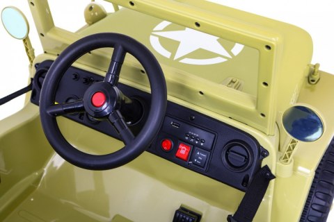 Autko Wojskowe Retro dla dzieci Beżowy + Napęd 4x4 + Pilot + 2 Bagażniki + Wolny Start + MP3 LED Autko Wojskowe Retro dla dzieci Beżowy + Napęd 4x4 + Pilot + 2 Bagażniki + Wolny Start + MP3 LED