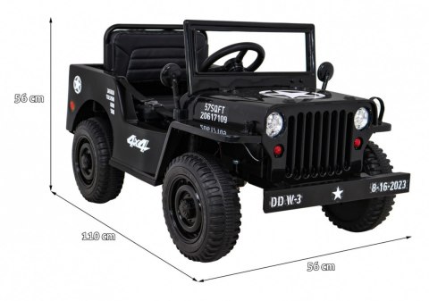 Autko Wojskowe Retro dla dzieci Czarny + Napęd 4x4 + Pilot + 2 Bagażniki + Wolny Start + MP3 LED Autko Wojskowe Retro dla dzieci Czarny + Napęd 4x4 + Pilot + 2 Bagażniki + Wolny Start + MP3 LED
