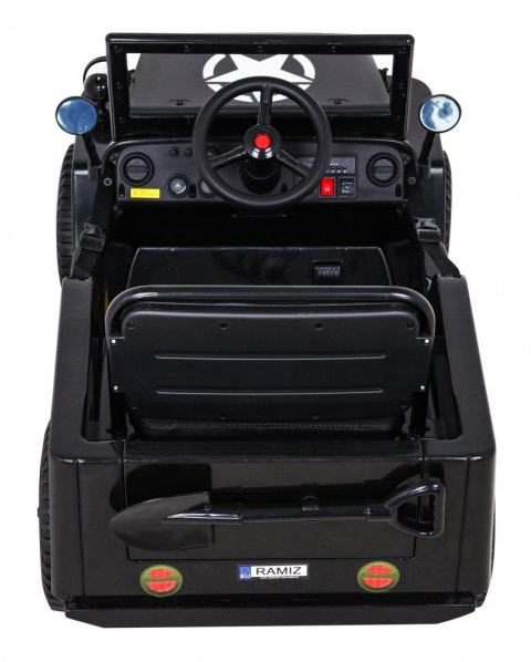 Autko Wojskowe Retro dla dzieci Czarny + Napęd 4x4 + Pilot + 2 Bagażniki + Wolny Start + MP3 LED Autko Wojskowe Retro dla dzieci Czarny + Napęd 4x4 + Pilot + 2 Bagażniki + Wolny Start + MP3 LED
