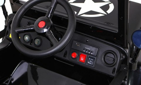 Autko Wojskowe Retro dla dzieci Czarny + Napęd 4x4 + Pilot + 2 Bagażniki + Wolny Start + MP3 LED Autko Wojskowe Retro dla dzieci Czarny + Napęd 4x4 + Pilot + 2 Bagażniki + Wolny Start + MP3 LED
