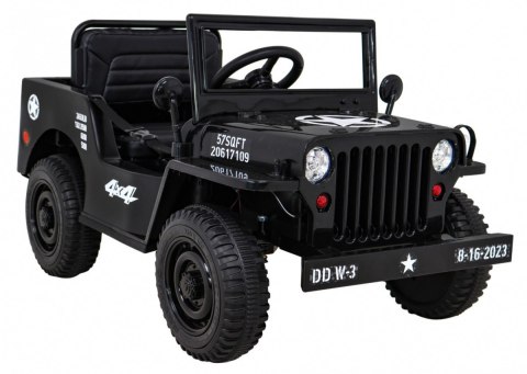 Autko Wojskowe Retro dla dzieci Czarny + Napęd 4x4 + Pilot + 2 Bagażniki + Wolny Start + MP3 LED Autko Wojskowe Retro dla dzieci Czarny + Napęd 4x4 + Pilot + 2 Bagażniki + Wolny Start + MP3 LED