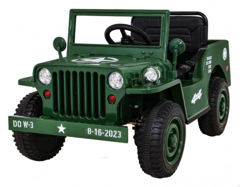 Autko Wojskowe Retro dla dzieci Zielony + Napęd 4x4 + Pilot + 2 Bagażniki + Wolny Start + MP3 LED Autko Wojskowe Retro dla dzieci Zielony + Napęd 4x4 + Pilot + 2 Bagażniki + Wolny Start + MP3 LED