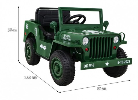 Autko Wojskowe Retro dla dzieci Zielony + Napęd 4x4 + Pilot + 2 Bagażniki + Wolny Start + MP3 LED Autko Wojskowe Retro dla dzieci Zielony + Napęd 4x4 + Pilot + 2 Bagażniki + Wolny Start + MP3 LED