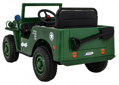 Autko Wojskowe Retro dla dzieci Zielony + Napęd 4x4 + Pilot + 2 Bagażniki + Wolny Start + MP3 LED Autko Wojskowe Retro dla dzieci Zielony + Napęd 4x4 + Pilot + 2 Bagażniki + Wolny Start + MP3 LED