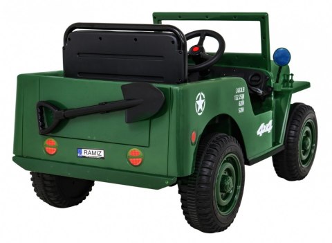 Autko Wojskowe Retro dla dzieci Zielony + Napęd 4x4 + Pilot + 2 Bagażniki + Wolny Start + MP3 LED Autko Wojskowe Retro dla dzieci Zielony + Napęd 4x4 + Pilot + 2 Bagażniki + Wolny Start + MP3 LED