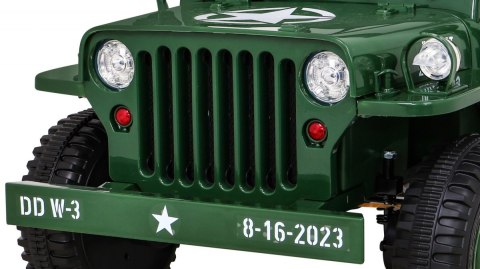 Autko Wojskowe Retro dla dzieci Zielony + Napęd 4x4 + Pilot + 2 Bagażniki + Wolny Start + MP3 LED Autko Wojskowe Retro dla dzieci Zielony + Napęd 4x4 + Pilot + 2 Bagażniki + Wolny Start + MP3 LED