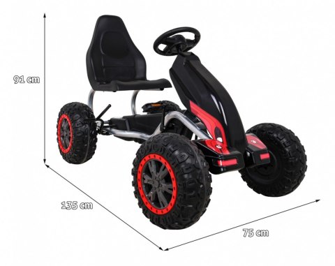 Duży Gokart Strong na pedały dla dzieci Czarny + Obciążenie 100 kg + Koła EVA + Hamulec ręczny + Sportowy fotel Duży Gokart Strong na pedały dla dzieci Czarny + Obciążenie 100 kg + Koła EVA + Hamulec ręczny + Sportowy fotel