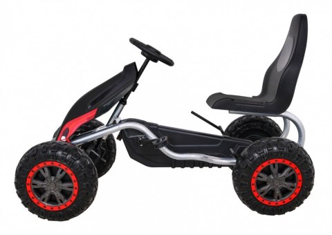 Duży Gokart Strong na pedały dla dzieci Czarny + Obciążenie 100 kg + Koła EVA + Hamulec ręczny + Sportowy fotel Duży Gokart Strong na pedały dla dzieci Czarny + Obciążenie 100 kg + Koła EVA + Hamulec ręczny + Sportowy fotel