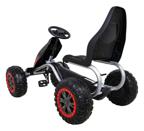 Duży Gokart Strong na pedały dla dzieci Czarny + Obciążenie 100 kg + Koła EVA + Hamulec ręczny + Sportowy fotel Duży Gokart Strong na pedały dla dzieci Czarny + Obciążenie 100 kg + Koła EVA + Hamulec ręczny + Sportowy fotel