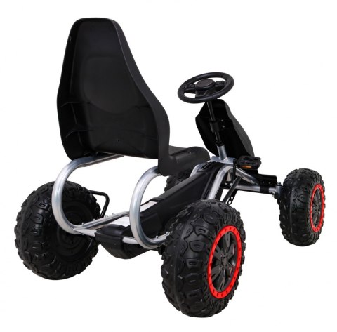 Duży Gokart Strong na pedały dla dzieci Czarny + Obciążenie 100 kg + Koła EVA + Hamulec ręczny + Sportowy fotel Duży Gokart Strong na pedały dla dzieci Czarny + Obciążenie 100 kg + Koła EVA + Hamulec ręczny + Sportowy fotel