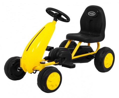 Pierwszy Gokart na pedały dla najmłodszych Żółty + Napęd łańcuchowy + Koła z gumą Pierwszy Gokart na pedały dla najmłodszych Żółty + Napęd łańcuchowy + Koła z gumą