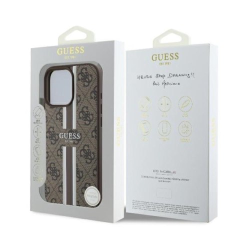 Guess 4G Printed Stripes MagSafe - Etui iPhone 16 Pro (brązowy) Guess 4G Printed Stripes MagSafe - Etui iPhone 16 Pro (brązowy)