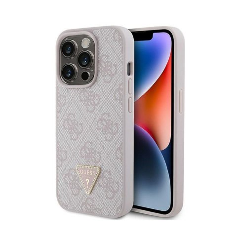 Guess Leather 4G Triangle Strass - Etui iPhone 15 Pro (różowy) Guess Leather 4G Triangle Strass - Etui iPhone 15 Pro (różowy)