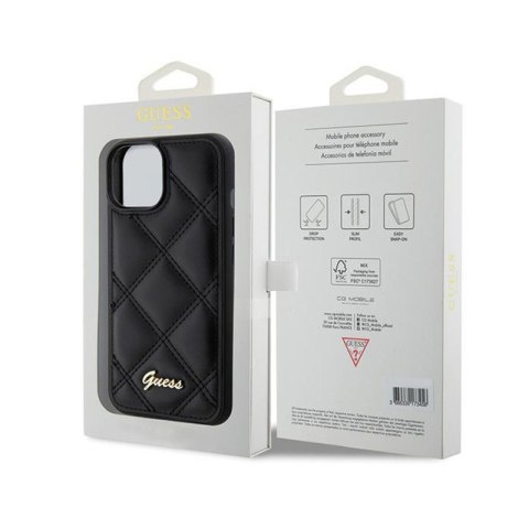 Guess Quilted Metal Logo - Etui iPhone 15 (czarny) Guess Quilted Metal Logo - Etui iPhone 15 (czarny)