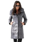 Długi elegancki pikowany płaszcz damski ocieplany AMELIA (Fioletowy) 38