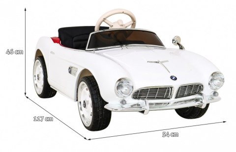 Autko BMW 507 Retro elektryczne dla dzieci Biały + Audio LED + Pilot + Ekoskóra + EVA + Wolny Start Autko BMW 507 Retro elektryczne dla dzieci Biały + Audio LED + Pilot + Ekoskóra + EVA + Wolny Start
