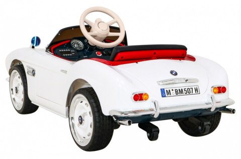 Autko BMW 507 Retro elektryczne dla dzieci Biały + Audio LED + Pilot + Ekoskóra + EVA + Wolny Start Autko BMW 507 Retro elektryczne dla dzieci Biały + Audio LED + Pilot + Ekoskóra + EVA + Wolny Start