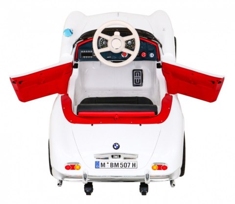 Autko BMW 507 Retro elektryczne dla dzieci Biały + Audio LED + Pilot + Ekoskóra + EVA + Wolny Start Autko BMW 507 Retro elektryczne dla dzieci Biały + Audio LED + Pilot + Ekoskóra + EVA + Wolny Start